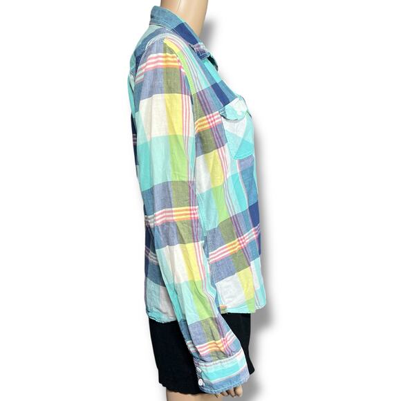 American Eagle Womens Plaid Button Down Shirt Long Sleeves Collared Large - Picture 2 of 7